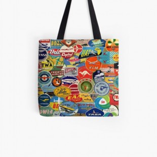 Vintage Airlines Labels Tote Bag-by Manecas